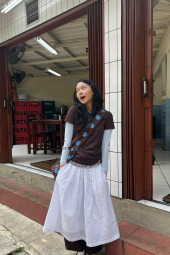 Длинная юбка из смеси льна UNIQLO в полоску 1161549102 (Белый XL)