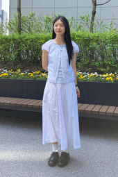 Длинная юбка из смеси льна UNIQLO в полоску 1161549102 (Белый XL)