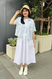 Длинная юбка из смеси льна UNIQLO в полоску 1161549102 (Белый XL)