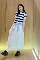 Длинная юбка из смеси льна UNIQLO в полоску 1161549102 (Белый XL)