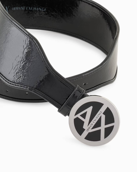 Жіночий широкий ремінь Armani Exchange з лакованої шкіри 1159833534 (Чорний 32)