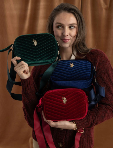 Жіноча велюрова сумка кроссбоді US Polo Assn з логотипом 1159832180 (Червоний One size)