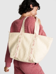 Плюшевая женская сумка-шоппер Victoria's Secret Pink на молнии 1159793529 (Молочный, One size)