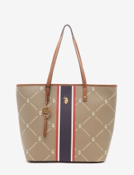 Женская сумка тоут U.S. Polo Assn с принтом 1159801017 (Бежевый, One size)