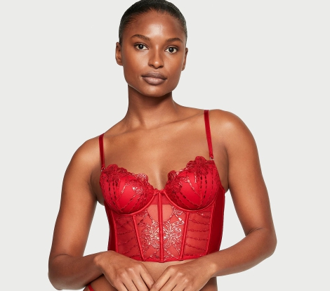 Шикарный корсет-бюст Victoria's Secret с блестящей вышивкой 1159820182 (Красный 32B)