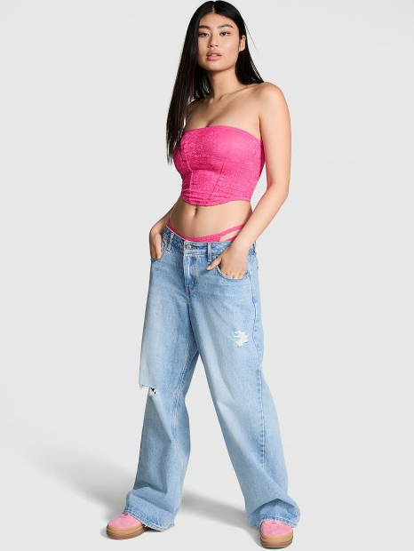 Кружевной корсетный топ Victoria's Secret Pink 1159820430 (Розовый M)