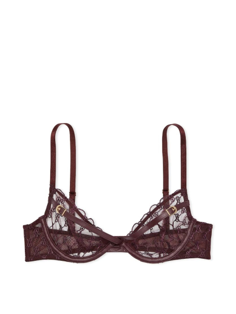 Сетчатый бюстгальтер Victoria's Secret с отделкой из экокожи 1159839829 (Бордовый 38DDD)