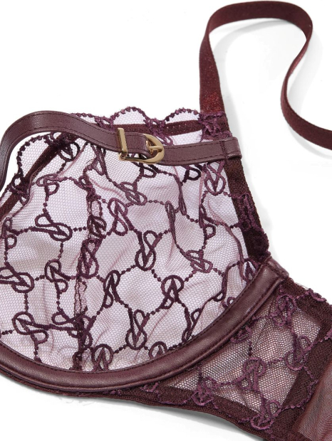 Сетчатый бюстгальтер Victoria's Secret с отделкой из экокожи 1159839829 (Бордовый 38DDD)