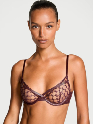Сетчатый бюстгальтер Victoria's Secret с отделкой из экокожи 1159835533 (Бордовый 38DD)
