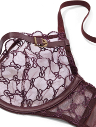 Сетчатый бюстгальтер Victoria's Secret с отделкой из экокожи 1159839829 (Бордовый 38DDD)