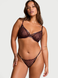 Сетчатый бюстгальтер Victoria's Secret с отделкой из экокожи 1159839829 (Бордовый 38DDD)