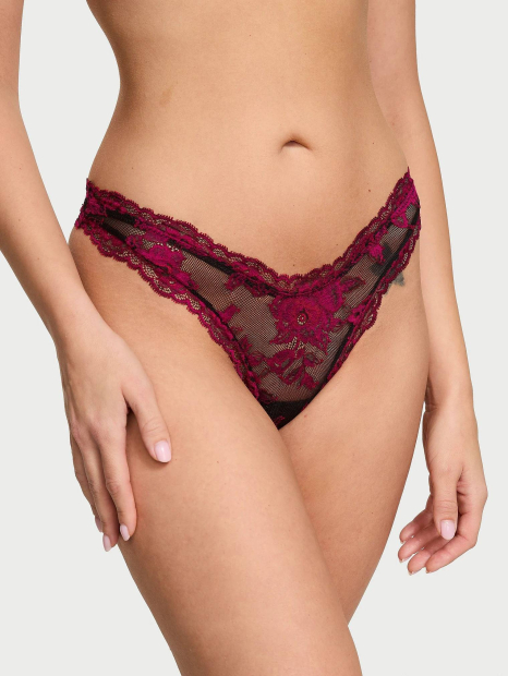 Кружевной комплект Victoria's Secret пояс для чулок и трусики тонг 1159835310 (Розовый XS)