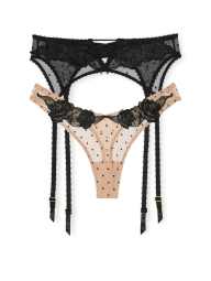 Мереживний комплект Victoria's Secret пояс для панчохи та трусики бразилії 1159836807 (Чорний M)
