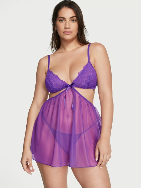 Комплект пеньюар и трусики Victoria's Secret c кружевом 1159799226 (Фиолетовый, M)