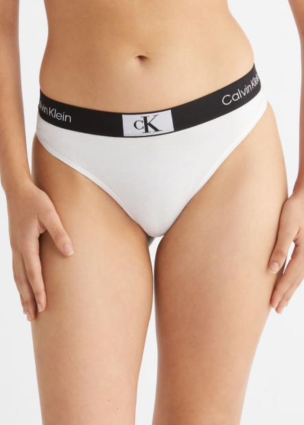 Женский комплект Calvin Klein бюст-топ и трусики тонг 1159799645 (Черный/Белый, 2X)