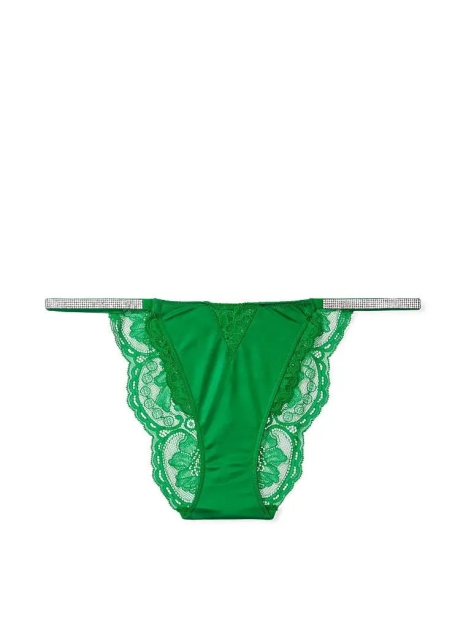 Гладкий комплект білизни з мереживом та стразами Victoria's Secret ліф Push-Up та трусики чіки 1159802301 (Зелений, 34C/M)