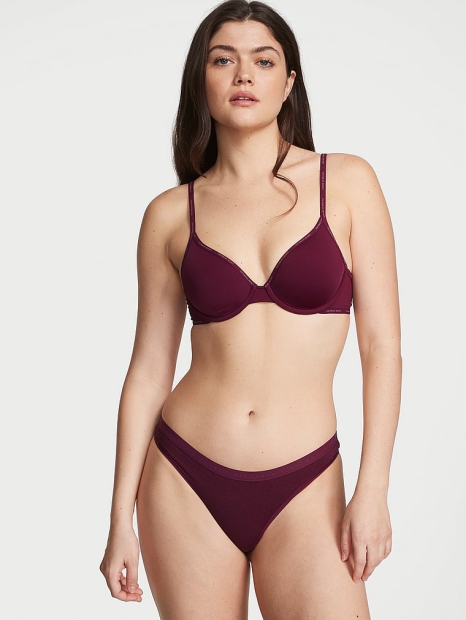 Комплект Victoria's Secret бюст Push-Up та трусики тонг 1159803616 (Бордовий, 34C/M)