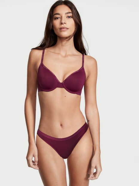 Комплект Victoria's Secret бюст та трусики тонг 1159805278 (Бордовий, 38C)