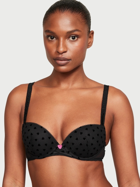 Мереживний комплект білизни Victoria's Secret бюст Push-Up та трусики тонг 1159805482 (Чорний, L)