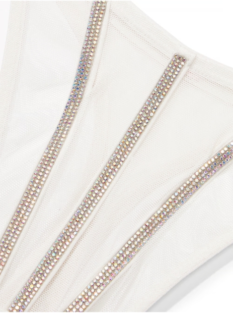 Розкішний комплект зі стразами Victoria's Secret пояс для панчох та трусики 1159806237 (Білий, S)