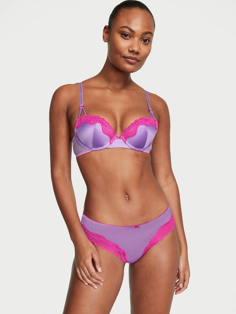 Комплект белья с кружевной отделкой Victoria's Secret лиф Push-Up и трусики тонг 1159806436 (Сиреневый, 34A/S)