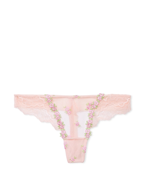 Роскошный комплект с вышивкой Victoria's Secret корсетный топ и трусики тонг 1159810409 (Розовый, 36C/L)