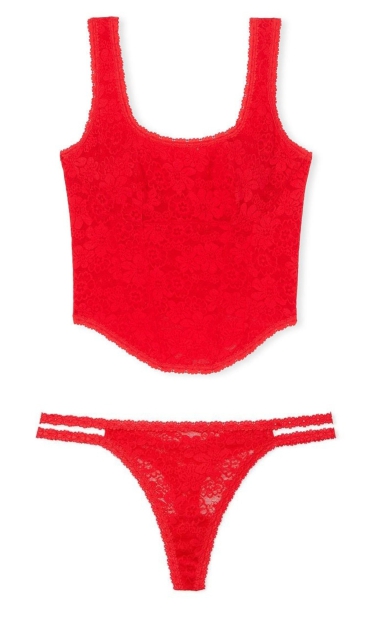 Комплект белья Victoria's Secret Pink корсетный топ и трусики 1159808093 (Красный, XS)