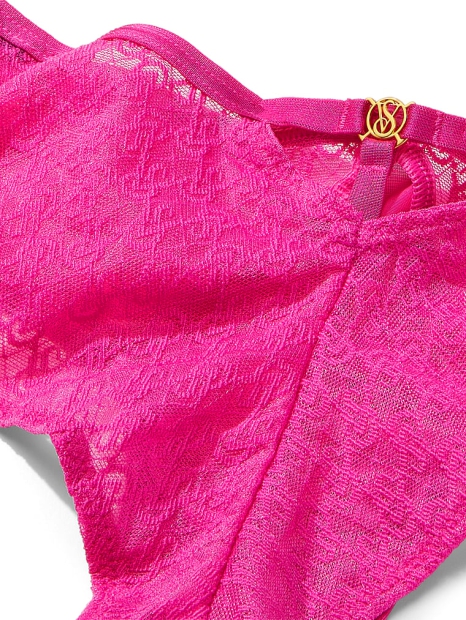 Сітчастий комплект білизни Victoria's Secret ліф з відкритими чашками та трусики чіки 1159808193 (Рожевий, S)