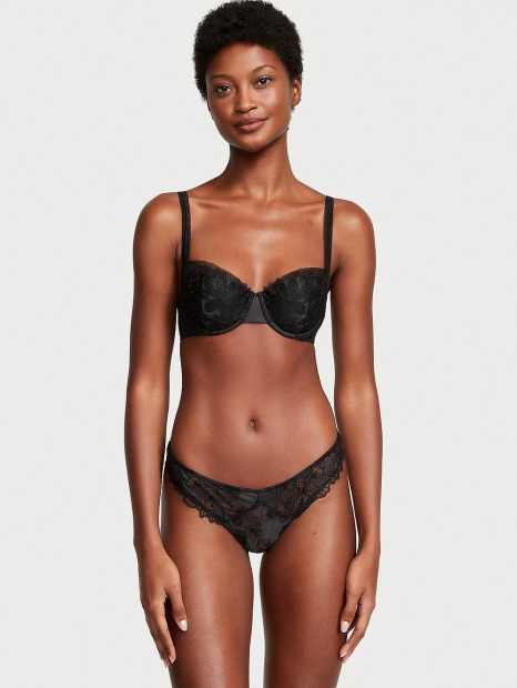 Кружевной комплект белья Victoria's Secret лиф и трусики тонг 1159808207 (Черный, 34B/S)