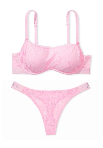 Кружевной комплект Victoria's Secret Pink бюстгальтер и трусики тонг 1159811187 (Розовый, XL)