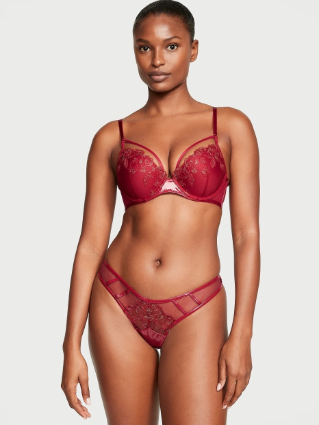 Комплект белья  Victoria's Secret бюст Push-Up и трусики тонг 1159811327 (Красный, 34B/S)