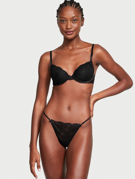 Женский кружевной комплект Victoria's Secret лиф и трусики 1159816195 (Черный 36B/L)