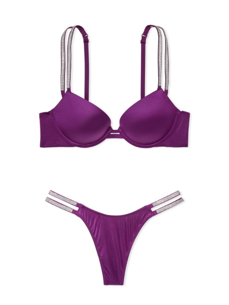 Женский комплект белья Victoria's Secret лиф Push-Up и трусики тонг 1159814051 (Фиолетовый, 34A/S)