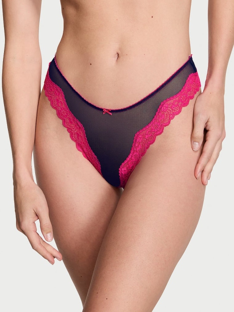 Кружевной комплект белья Victoria's Secret бюст Push-Up и трусики тонг 1159815000 (Синий 34A/S)