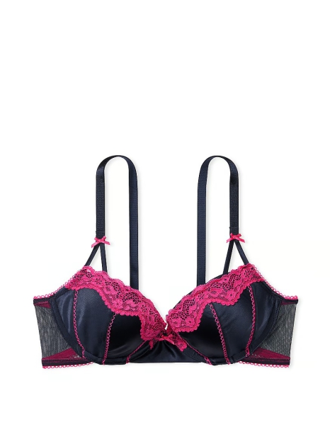 Кружевной комплект белья Victoria's Secret бюст Push-Up и трусики тонг 1159815000 (Синий 34A/S)