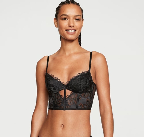 Розкішний комплект Victoria's Secret корсетний топ та трусики тонг 1159815622  (Чорний L)