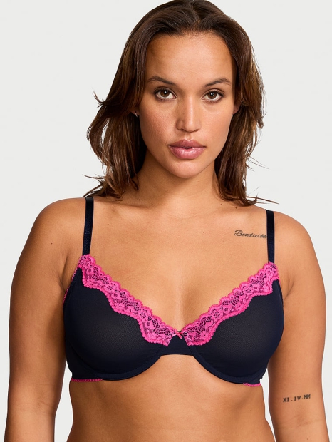 Кружевной комплект белья Victoria's Secret бюст и трусики тонг 1159817078 (Синий 34D/M)