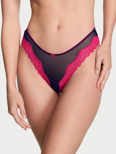 Кружевной комплект белья Victoria's Secret бюст и трусики тонг 1159817078 (Синий 34D/M)