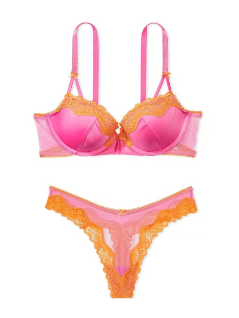 Комплект белья Victoria's Secret бюст Push-Up и трусики тонг 1159816802 (Розовый 34A/S)