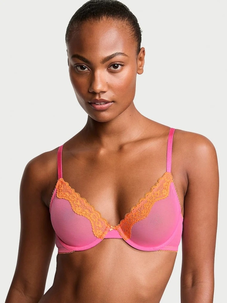 Кружевной комплект белья Victoria's Secret бюст и трусики тонг 1159817111 (Розовый 38D/XL)