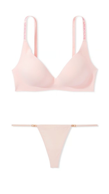 Женский комплект белья Victoria's Secret лиф Push-Up и трусики тонг 1159816879 (Розовый M)