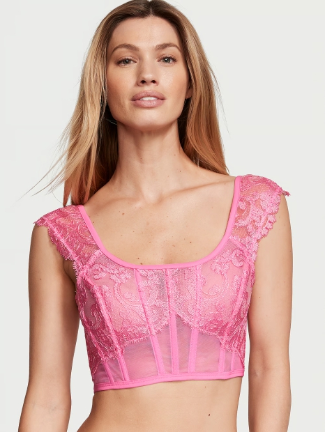 Комплект белья Victoria's Secret корсетный топ и трусики тонг 1159818261 (Розовый S)