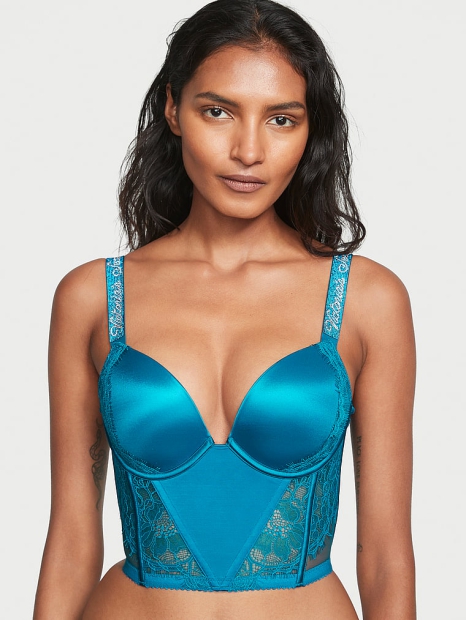 Кружевной комплект белья Victoria's Secret корсет Push-Up и трусики бразильяны 1159818839 (Зеленый 34B/M)