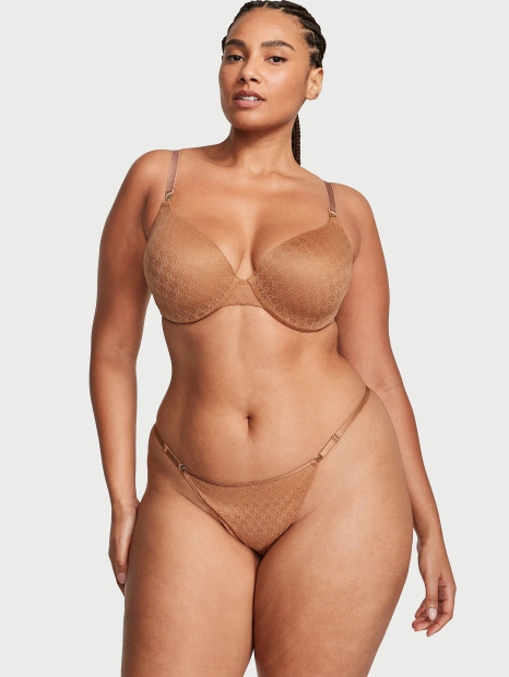 Вишуканий комплект білизни Victoria's Secret погруддя Push-Up та трусики тонг 1159828723 (Коричневий 32A/XS)