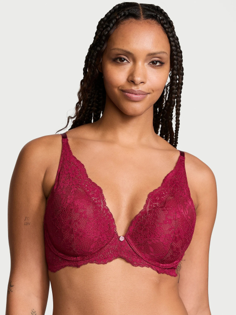 Мереживний комплект білизни Victoria's Secret бюстгальтер Push-up та трусики бразилії 1159828736 (Бордовий 32C/S)