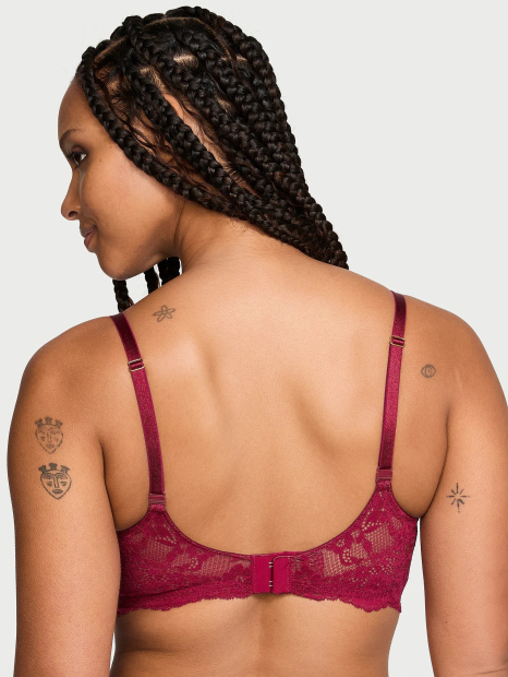 Кружевной комплект белья Victoria's Secret бюстгальтер и трусики бикини 1159837954 (Бордовый 38D/XL)