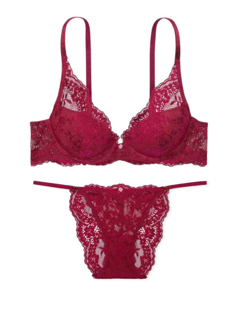 Мереживний комплект білизни Victoria's Secret бюстгальтер Push-up та трусики бразилії 1159828736 (Бордовий 32C/S)