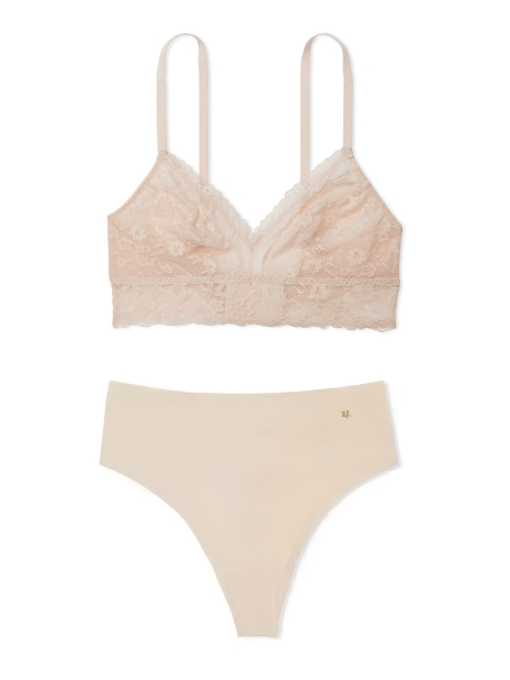 Шикарний комплект білизни Victoria's Secret бралетт та трусики тонг 1159828969 (Бежевий S)