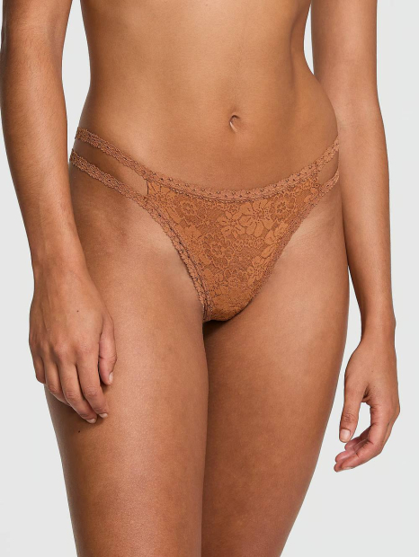Мереживний комплект білизни Victoria's Secret Pink корсетний топ та трусики тонг 1159830793 (Коричневий XL)