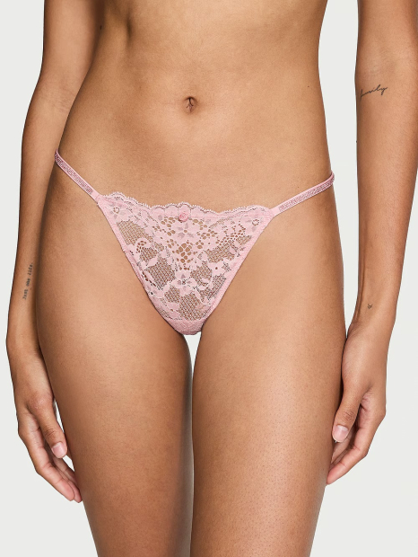 Шикарный комплект белья Victoria's Secret лиф и трусики стринги со стразами 1159830814 (Розовый L)
